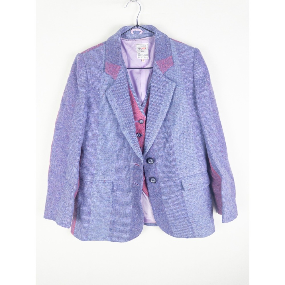 Avoca Collection Blazer Vest Set Womens 12 Purple Pink Wool Tweed Ireland